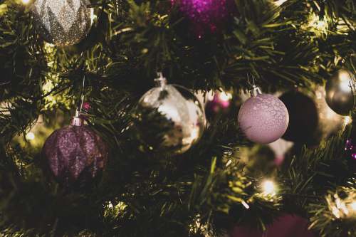 christmas silver and purple baubles on green christmas tree christmas wallpapers